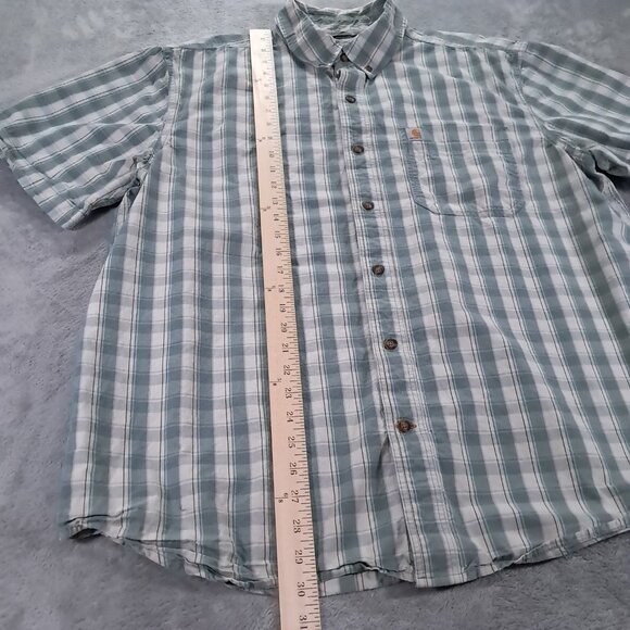 Carhartt Button Down Shirt Mens XL 100% Cotton Relaxed Fit Green Plaid 104174 - Picture 8 of 11